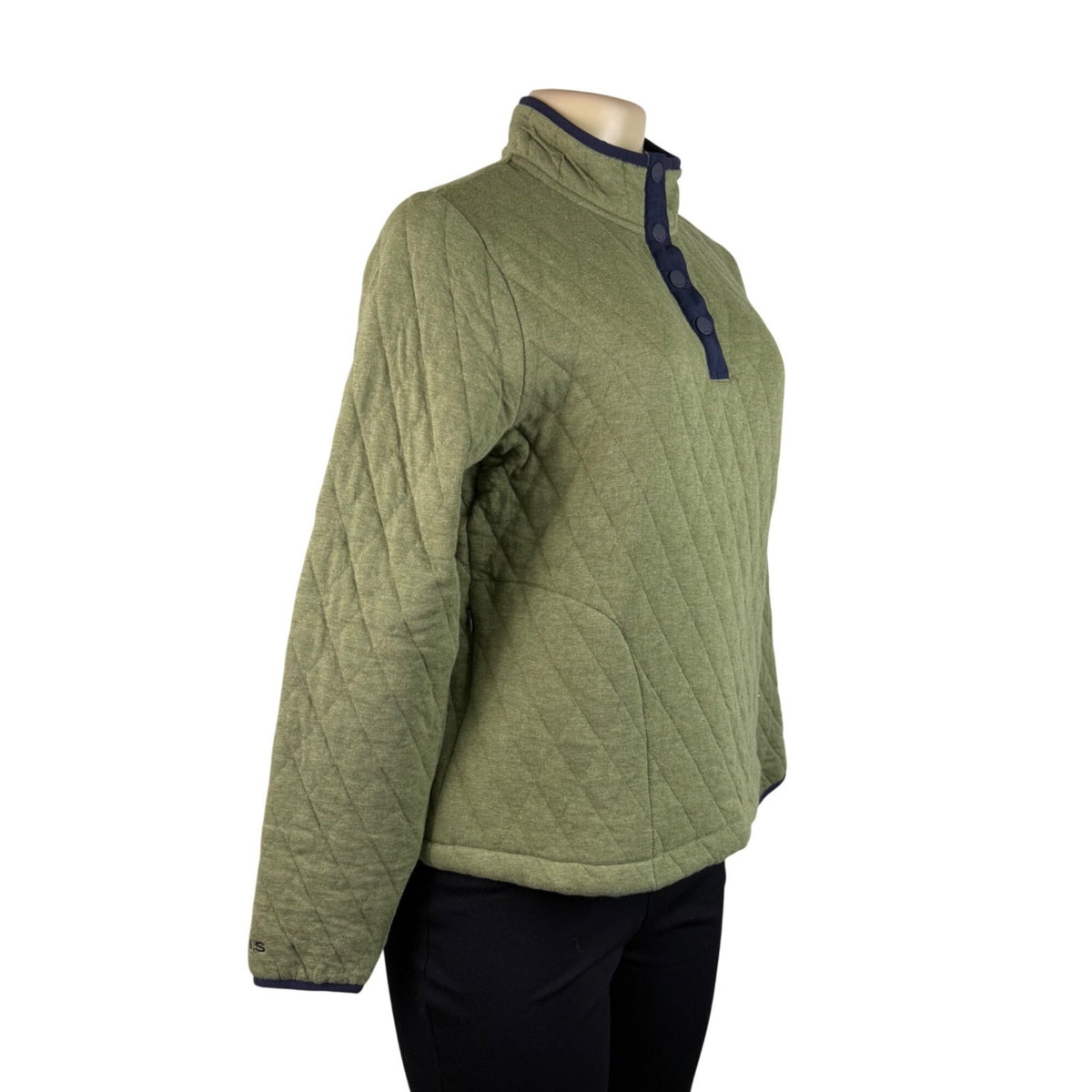 Orvis Womens Green Cotton Quilted 1/4 Snap Pullover Jacket Sz XS - New