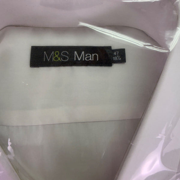 M&S Man Mens White Cotton Easycare Long Sleeve Regular Fit Shirt 47/18.5 Collar