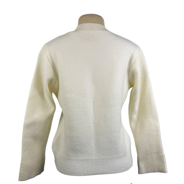 Womens Cream Button-Up Cardigan Sweater Long Sleeve Lightweight Knitted