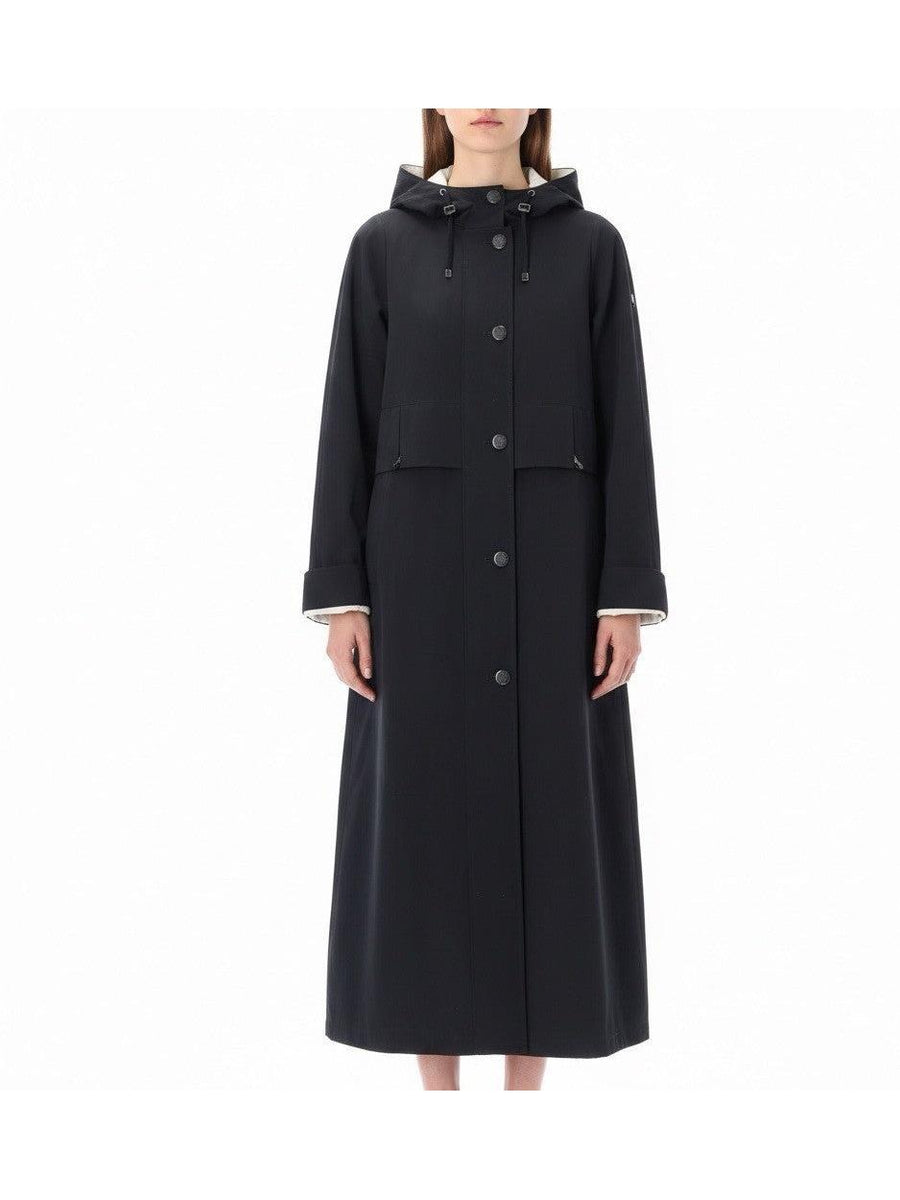 Fleet Street Womens Black Polyester Hooded Trench Coat Button Closure Size 10