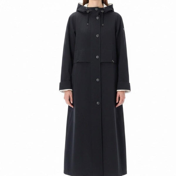 Fleet Street Womens Black Polyester Hooded Trench Coat Button Closure Size 10