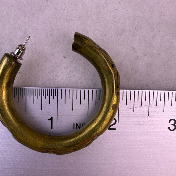 Brass Tone Womens Etched Hoop Earrings Ethnic Style Lightweight Jewelry