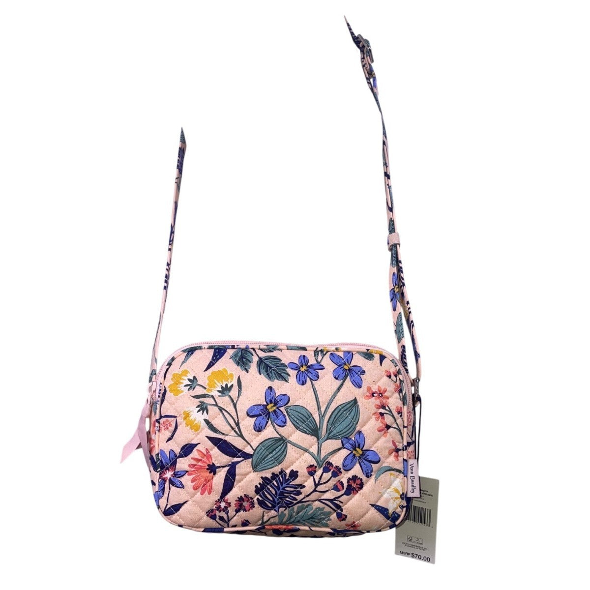 Vera Bradley Women’s Pink Quilted Floral Adjustable Strap Evie Crossbody Bag