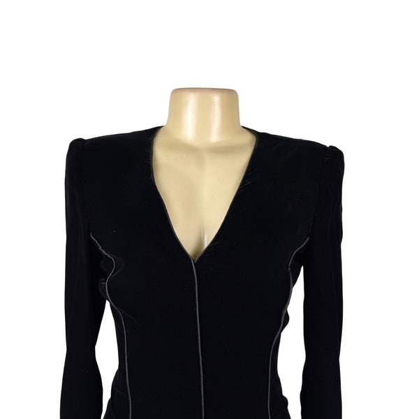 Valentino Womens Black Velvet Long Sleeve Fitted Dress  Italy Formal Size 10