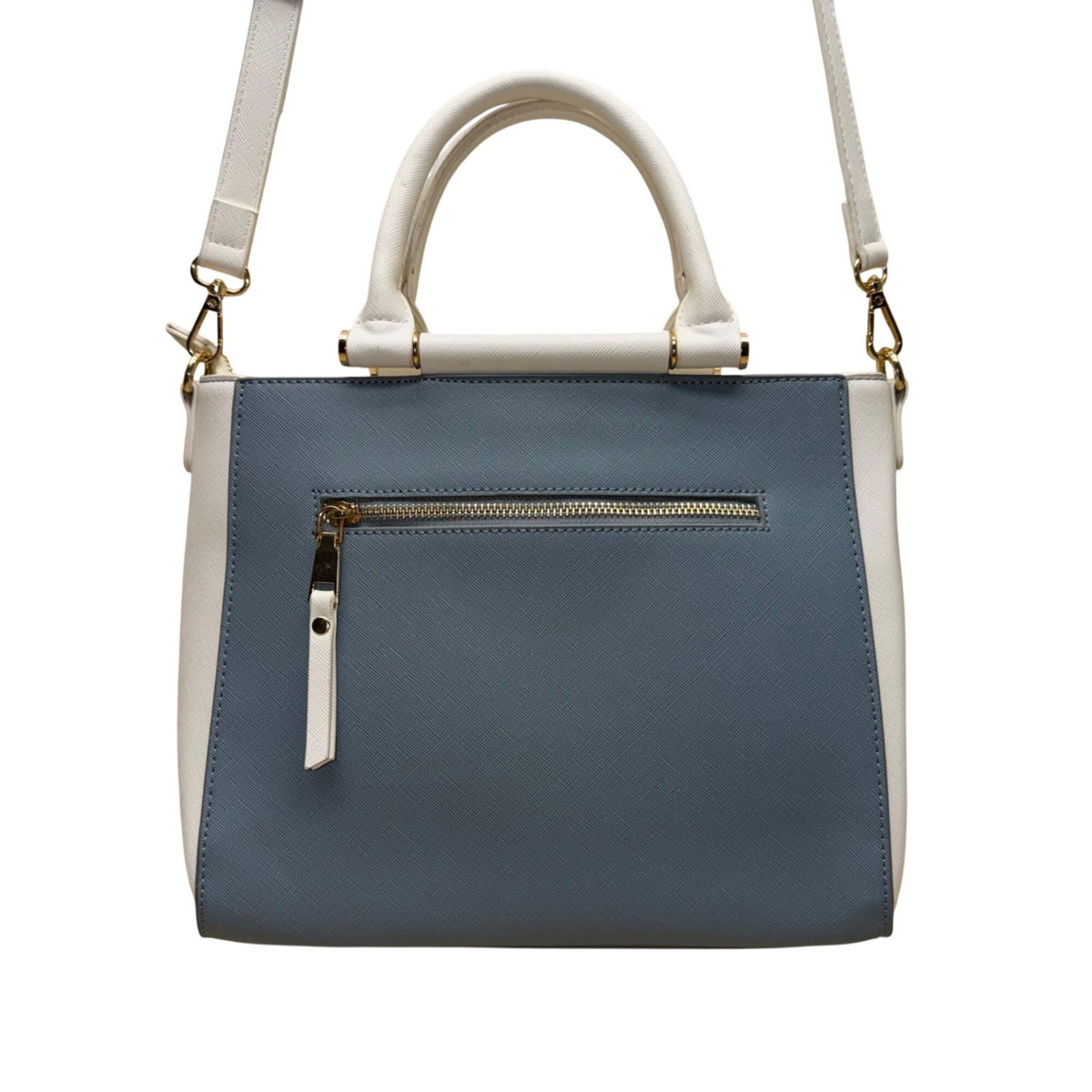 Madison West Women’s White & Blue Faux Leather Dual Handles Crossbody Satchel