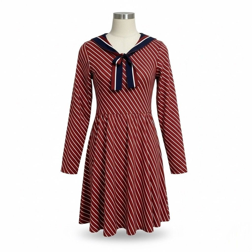 Who what wear Red & Navy Girls Striped Asymmetrical Bow-Tie Dress Sz M