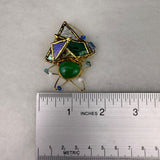 Abstract Gold Tone & Multicolor Glass Brooch Artistic Pin Unique Design