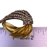 Mid-Century Gold Tone Rhinestone Feather Brooch Elegant Vintage Design
