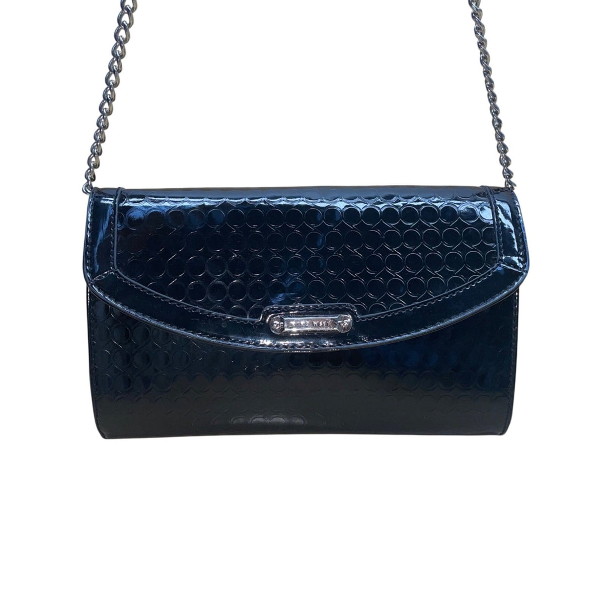 Nine West Women’s Black Patent Leather With Shoulder Chain Strap Clutch