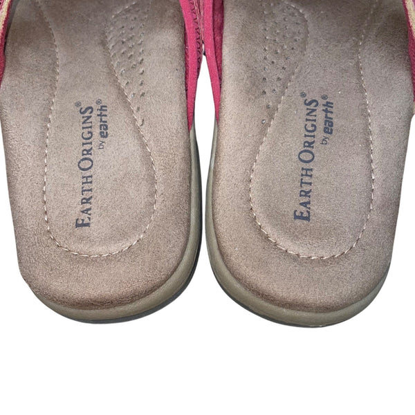 Earth Origins Women’s Red Pig Suede Floral Accent Sander Slip-On Sandals Size 7M