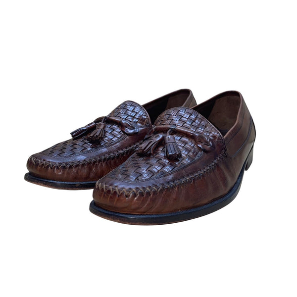 Johnston & Murphy Men’s Brown Leather Tassel Woven Loafers Dress Shoes Size 12M