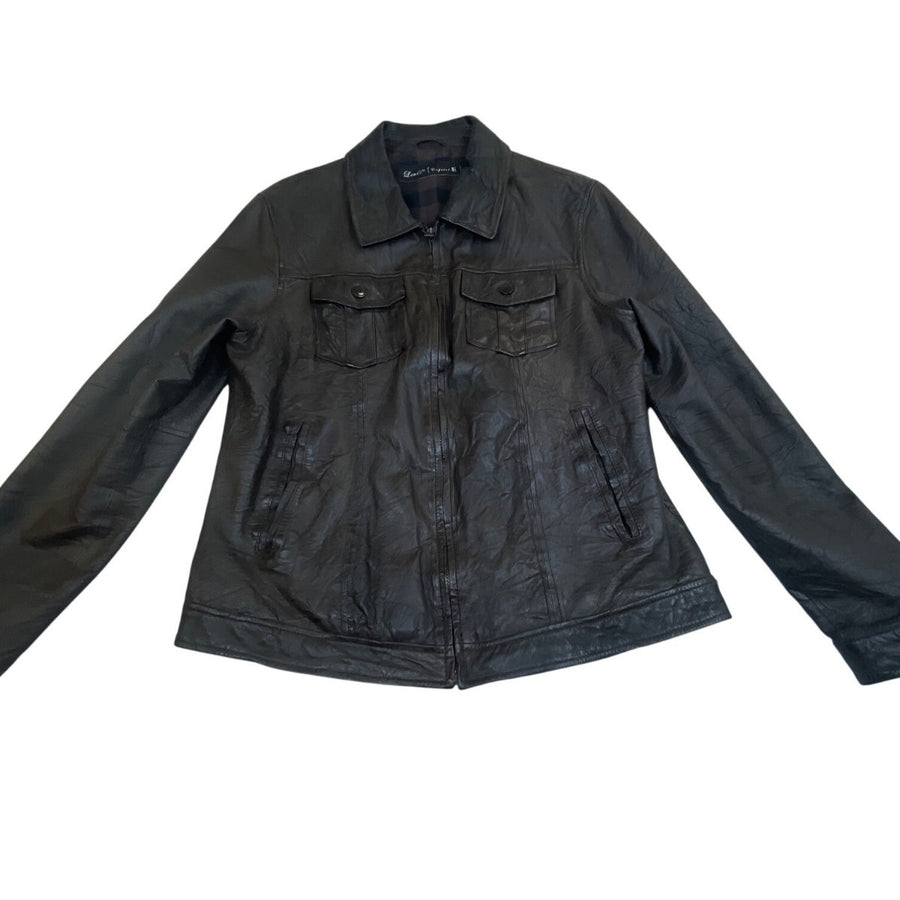 Levi’s Capital Mens Brown Leather Jacket With Pockets & Checkered Lining Sz Larg
