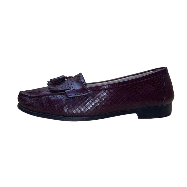 Johnston & Murphy Men’s Burgundy Leather Woven Tassel Loafer Shoes Sz 11.5M
