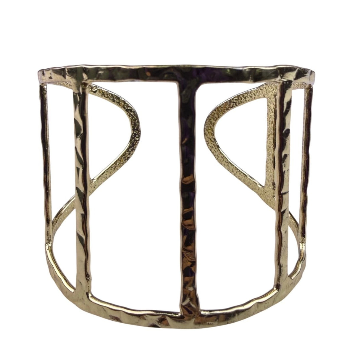 Gold Tone Womens Metal Cuff Bracelet Open Design Hammered Texture