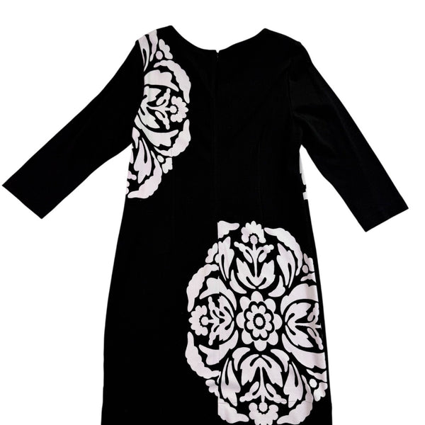 Just Taylor Womens Black & White Rayon/Nylon Patterned Shift Dress Size 14