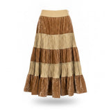 Edward Womens Brown/Beige Bohemian Tiered Midi Skirt Elastic Waist Size 4