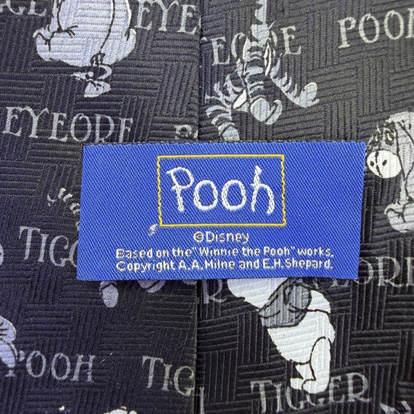 Disney Men Black Polyester Winnie The Pooh & Friends Pattern Novelty Tie