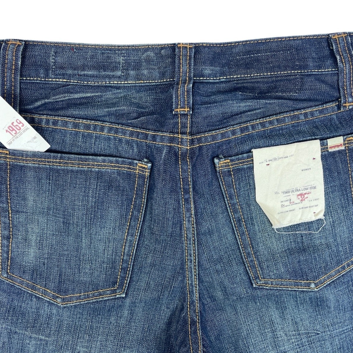 1969 Authentic Blue Denim Women Ultra Low Rise  Boot Cut Jeans Sz 2