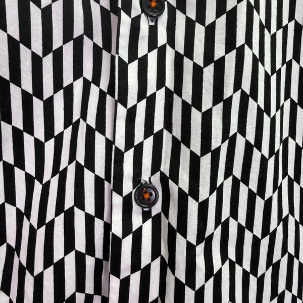 Michael Kors Mens Black & White Cotton Collared Button-Up Long Sleeve Shirt Sz L