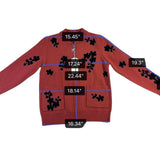 Womens Rust & Black Embroidered Pattern Knit Cardigan With Zipper & Pockets