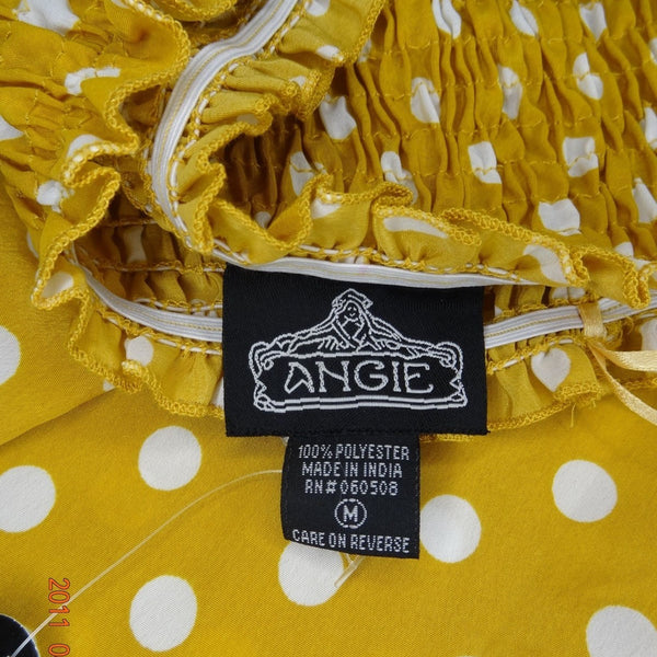 Women's Yellow & White Polka Dot Strapless High-Low Dress By Angie