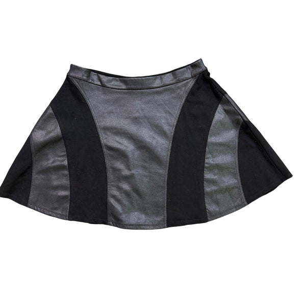Jessica Simpson Womens Black Faux Leather Paneled Skater Skirt Sz L