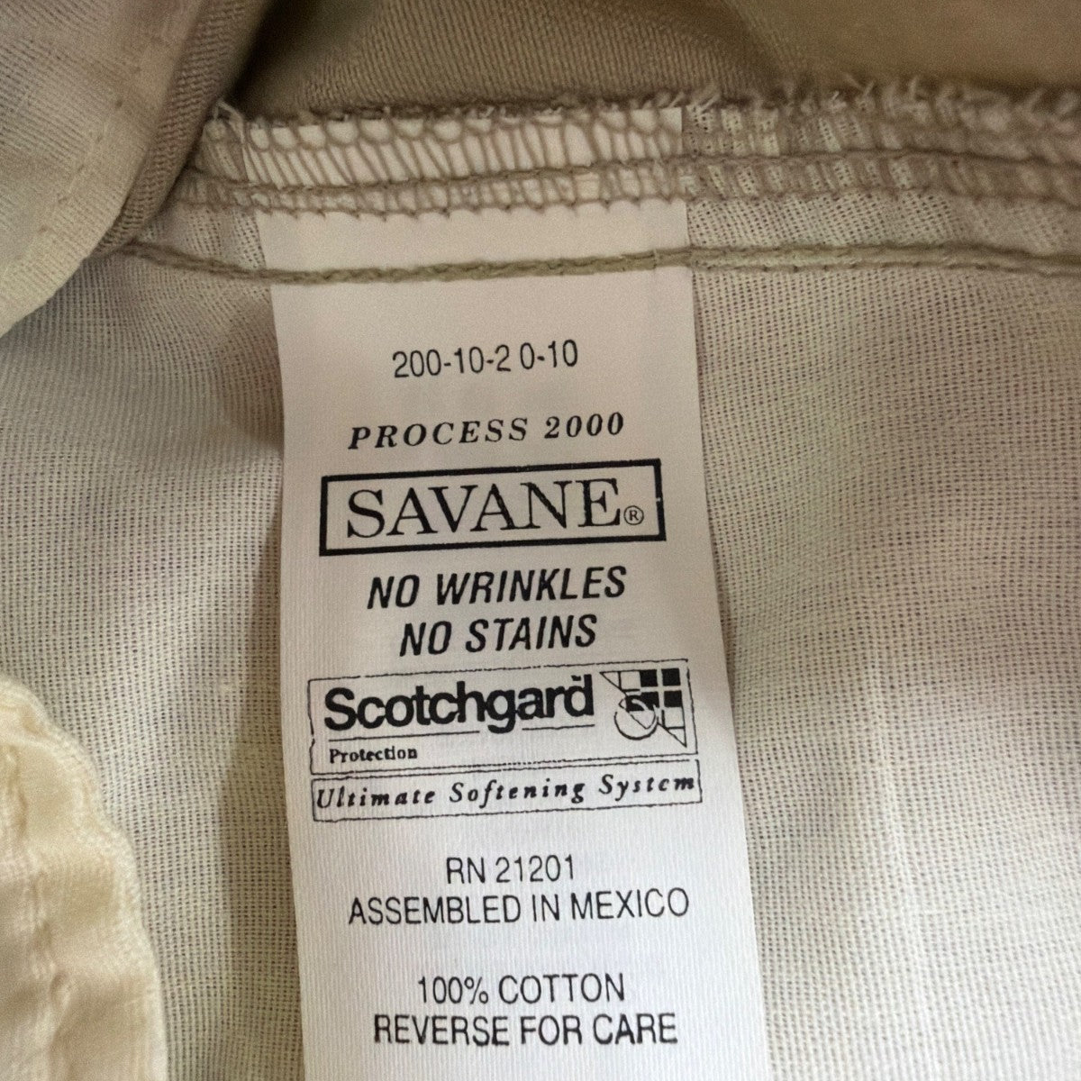 Savane Mens Khaki Cotton Classic Fit Pants No Wrinkles Stain Free Process Sz 44