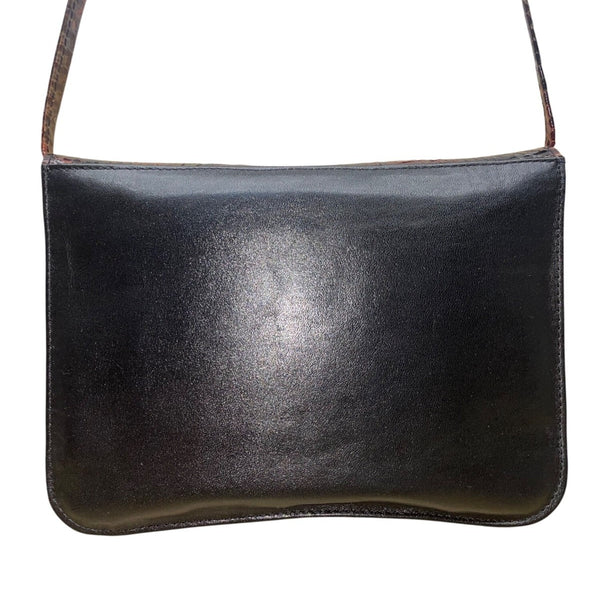 Vintage Bloomingdales 80’s Women’s Black/Brown Leather Snake Print Shoulder Bag