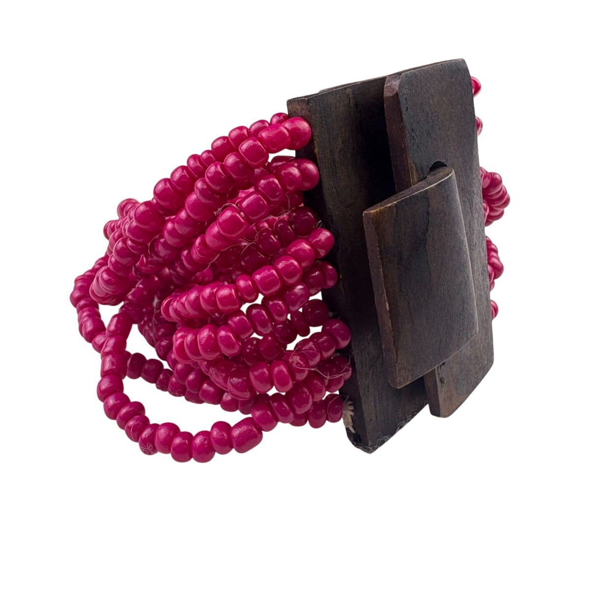 Beaded Multistrand Womens Bracelet Pink Glass Beads Wooden Clasp Handmade