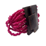 Beaded Multistrand Womens Bracelet Pink Glass Beads Wooden Clasp Handmade