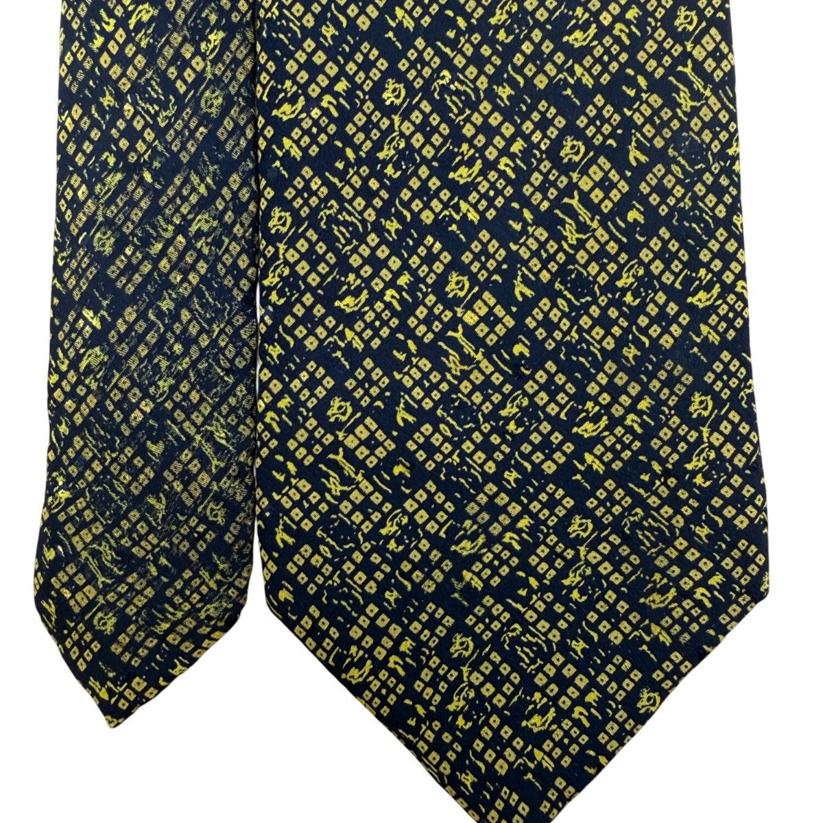 Brioni Mens Navy Yellow Silk Tie Geometric Pattern Handmade In Italy 3.5" Wide