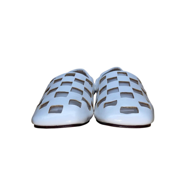 Zrshenmids Women’s White Leather Cut-Out Slip-On Square Toe Loafers Size 38