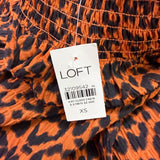 Loft Womens Black/Orange Leopard Print Smocked Long Sleeve Blouse Sz XS