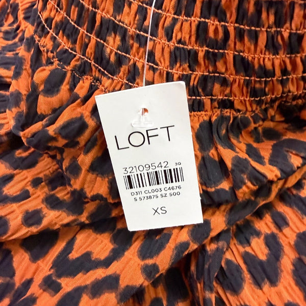Loft Womens Black/Orange Leopard Print Smocked Long Sleeve Blouse Sz XS