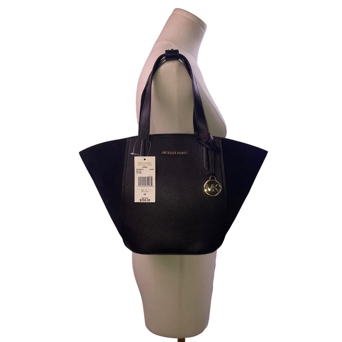 Michael Kors Women’s Black Leather With Logo Accents Portia Small Tote Bag