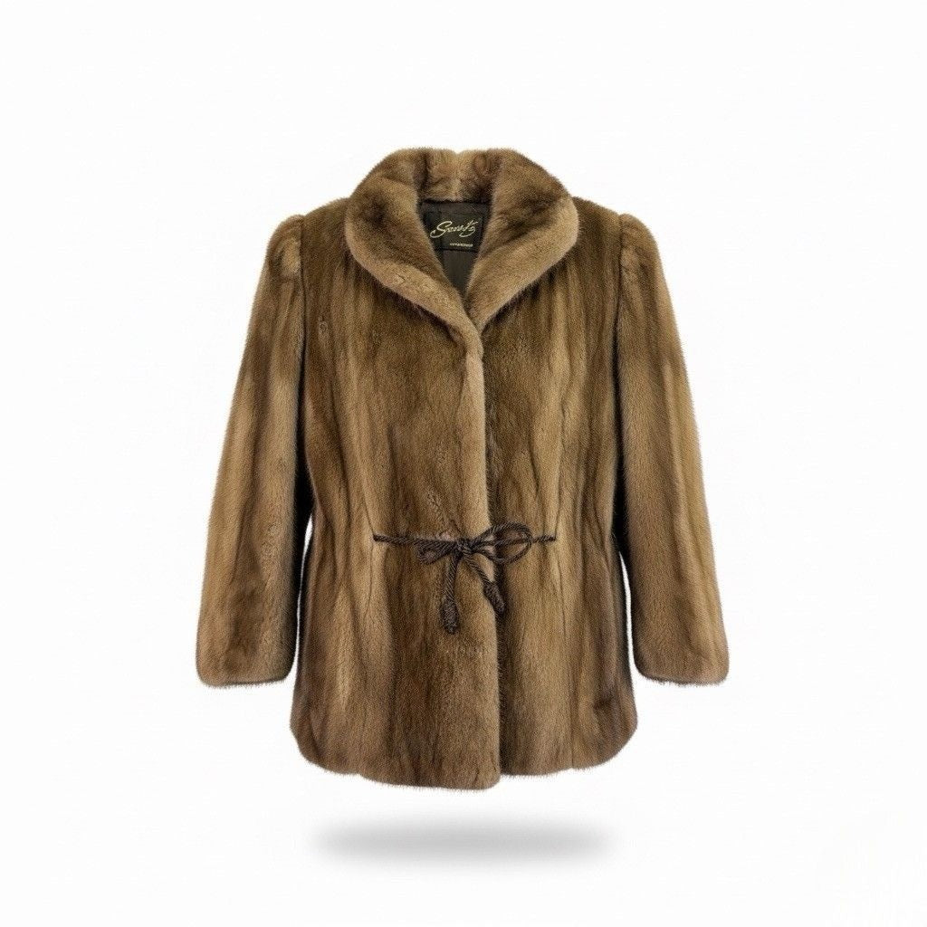 Mano Swartz Womens Brown Mink Fur Jacket Tie Waist Coat