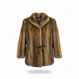 Mano Swartz Womens Brown Mink Fur Jacket Tie Waist Coat