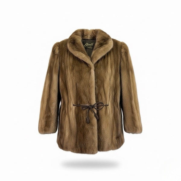 Mano Swartz Womens Brown Mink Fur Jacket Tie Waist Coat