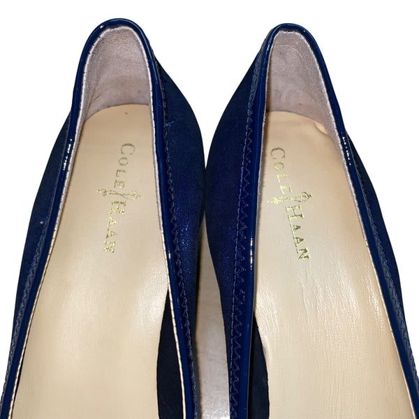 Cole Haan Women’s Cobalt Blue Sparkle & Patent Leather Milly Wedge Shoes Size 6B