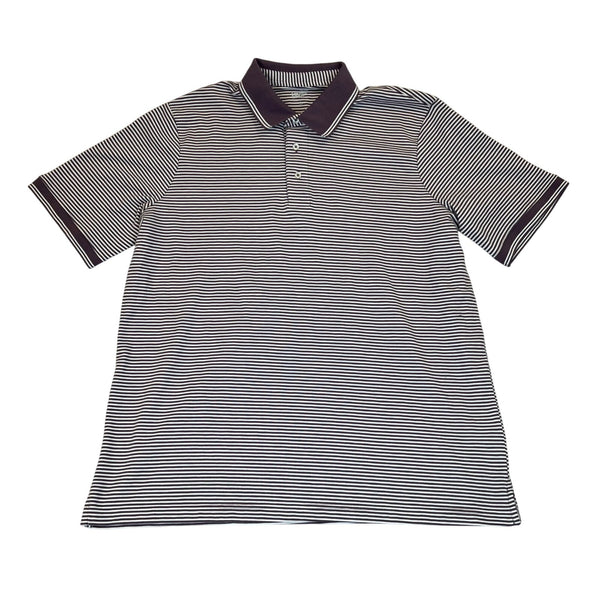 Lands End Mens Purple/White Striped Supima Polo Shirt Short Sleeve Sz 46-48