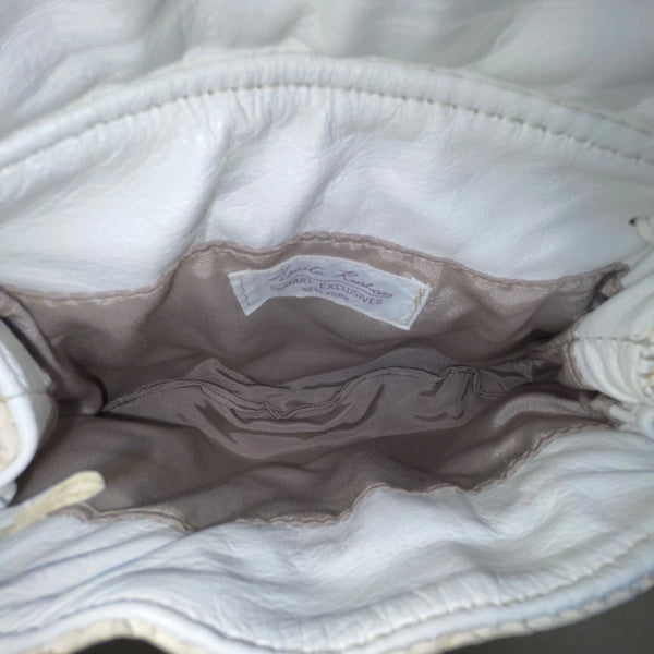 Novita Krishan Women’s White Snakeskin Embossed Rhinestone Clasp Crossbody Bag