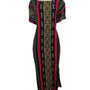 Elegant Heritage Print Maxi Dress With Short Sleeves & Bold Stripes