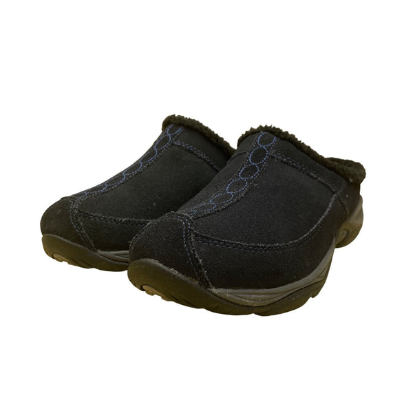 Easy Spirit Women’s Blue Suede Faux Fur Slip-On Mule Clogs Size 8.5M