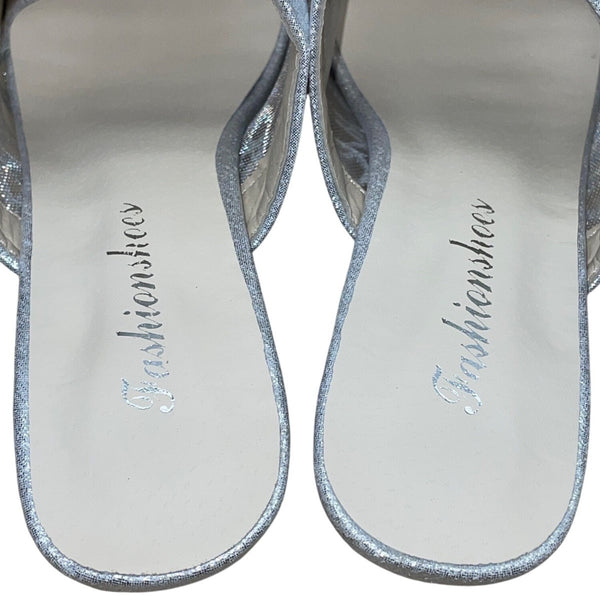 FashionShoes Women’s Silver Glitter Mesh Chic Slip-On Open-Toe Block Heel Sz 37