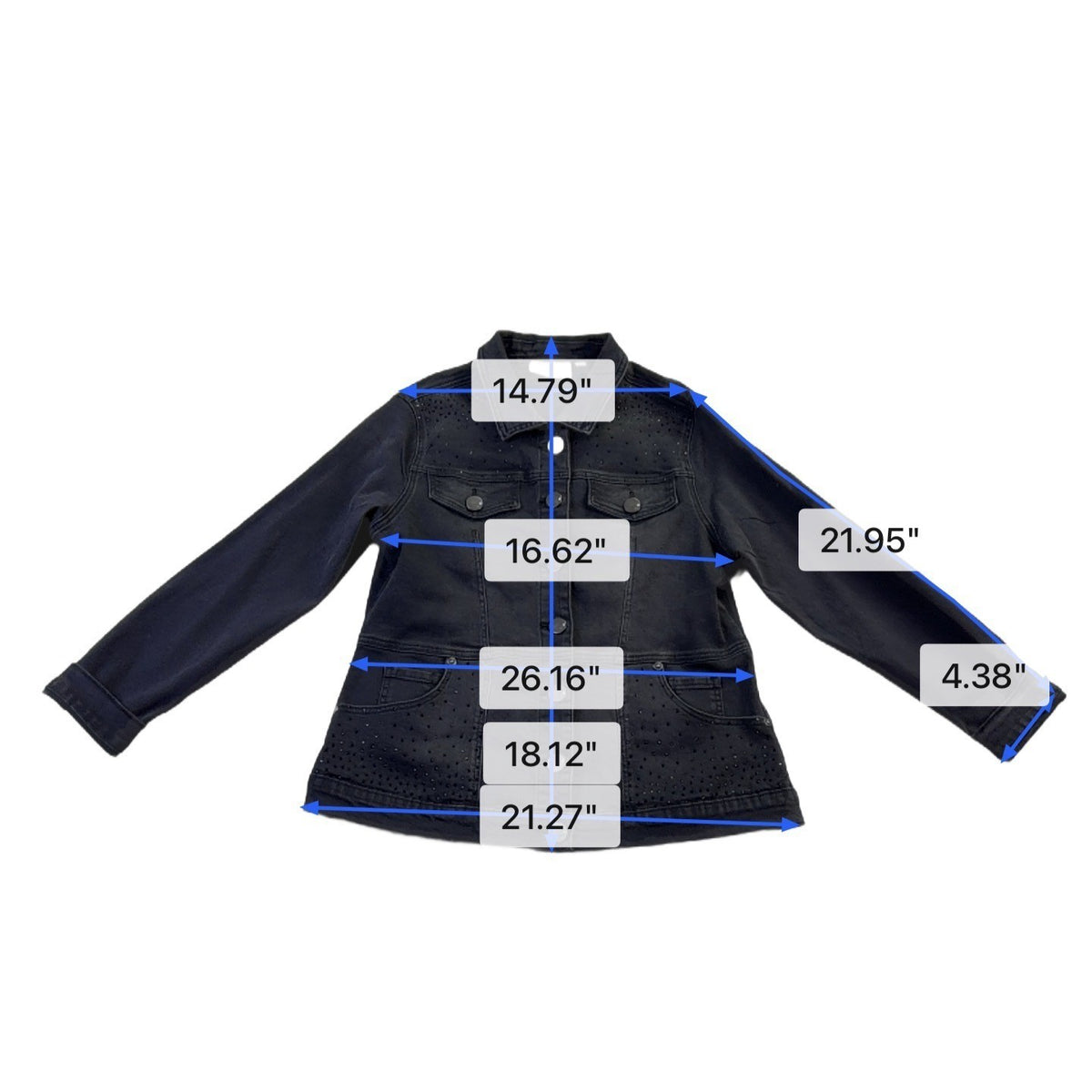D2 Womens Black Button-Up Studded Denim Jacket Stylish Design Sz M