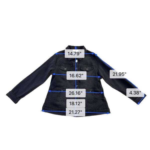 D2 Womens Black Button-Up Studded Denim Jacket Stylish Design Sz M
