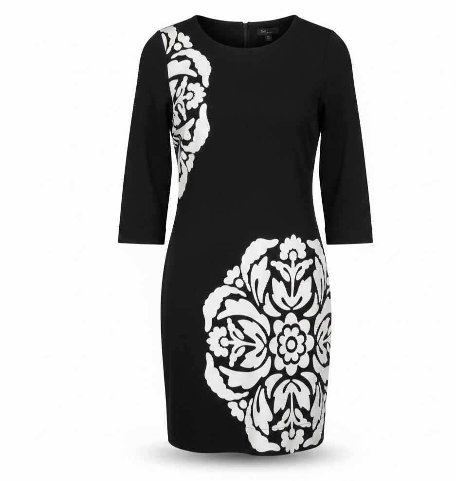 Just Taylor Womens Black & White Rayon/Nylon Patterned Shift Dress Size 14