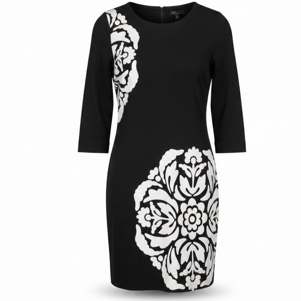 Just Taylor Womens Black & White Rayon/Nylon Patterned Shift Dress Size 14