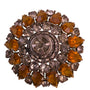 Vintage  Silver Tone Amber Rhinestone Round Pin Brooch