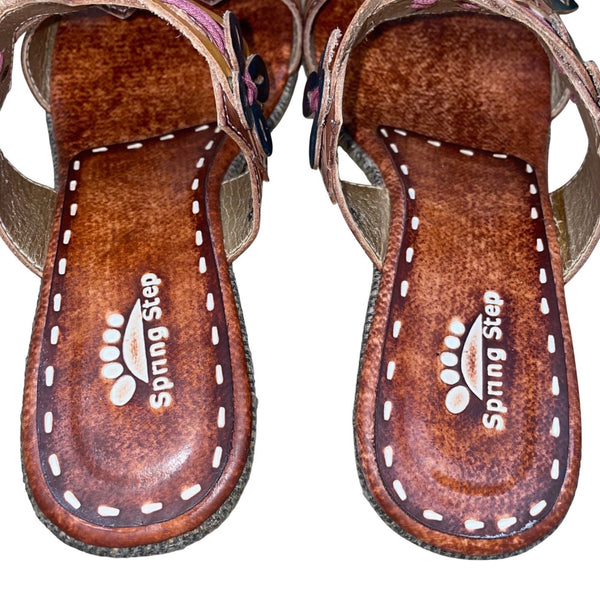 Spring Step Women’s Brown Leather Floral Slip-On Savory Heeled Sandals Size 37